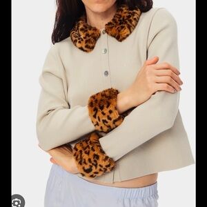 Sleeper Cream Cardigan with Leopard Accents